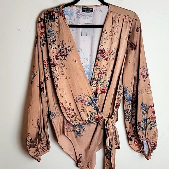 Zara Tops - NWT Zara boho satin floral wrap bodysuit